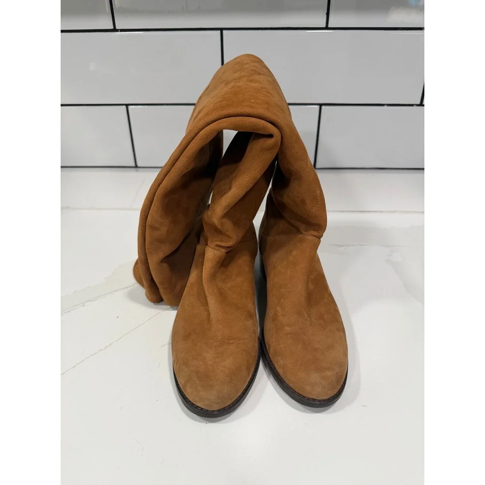 Stuart Weitzman Cognac Brown Suede Over The‎ Knee Slouchy Block Heel Boots